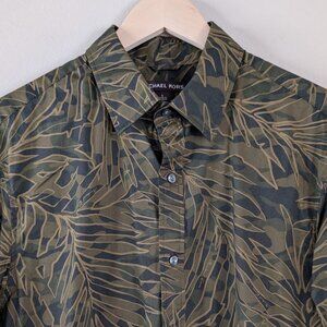 Michael Kors Button Up Long Sleeve Shirt Large Palm Leaves Foliage Men's L